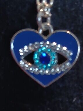 Blue Heart Evil Eye Pendant Necklace - Unbranded